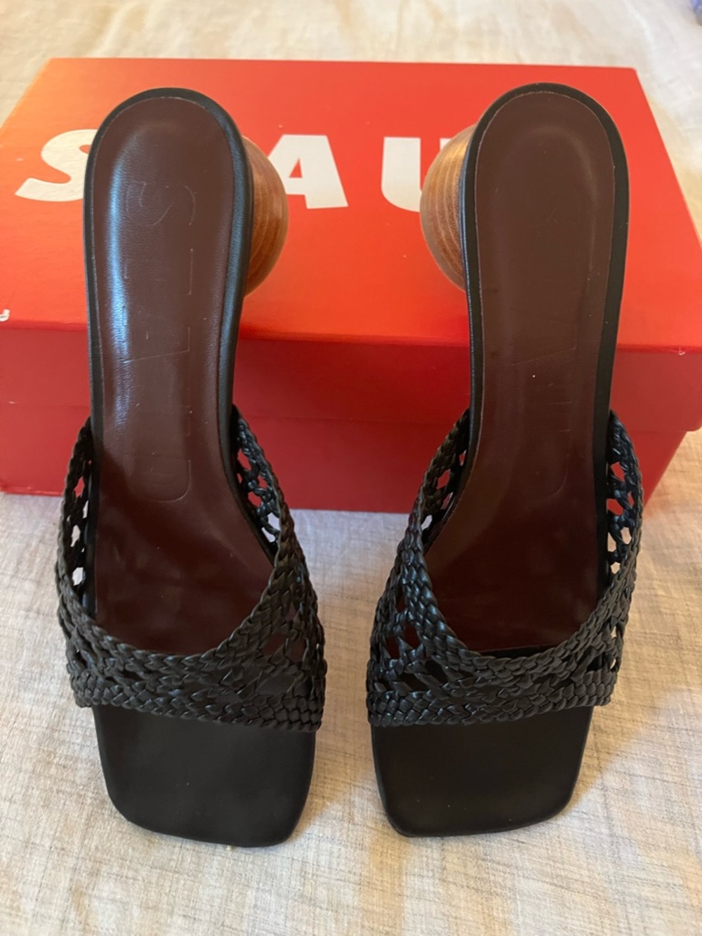 STAUD Black Woven Slide Sandals with Rounded Heel